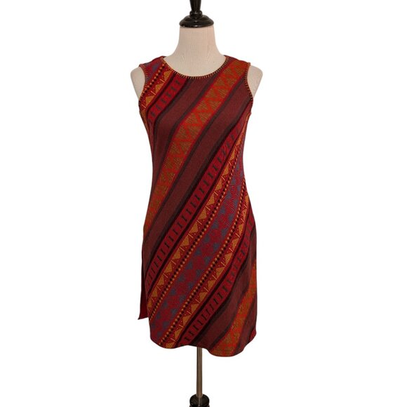 Westside Womens Sz M Red Aztec Geometric Embroidered Sleeveless Tunic Top Dress - Picture 2 of 11